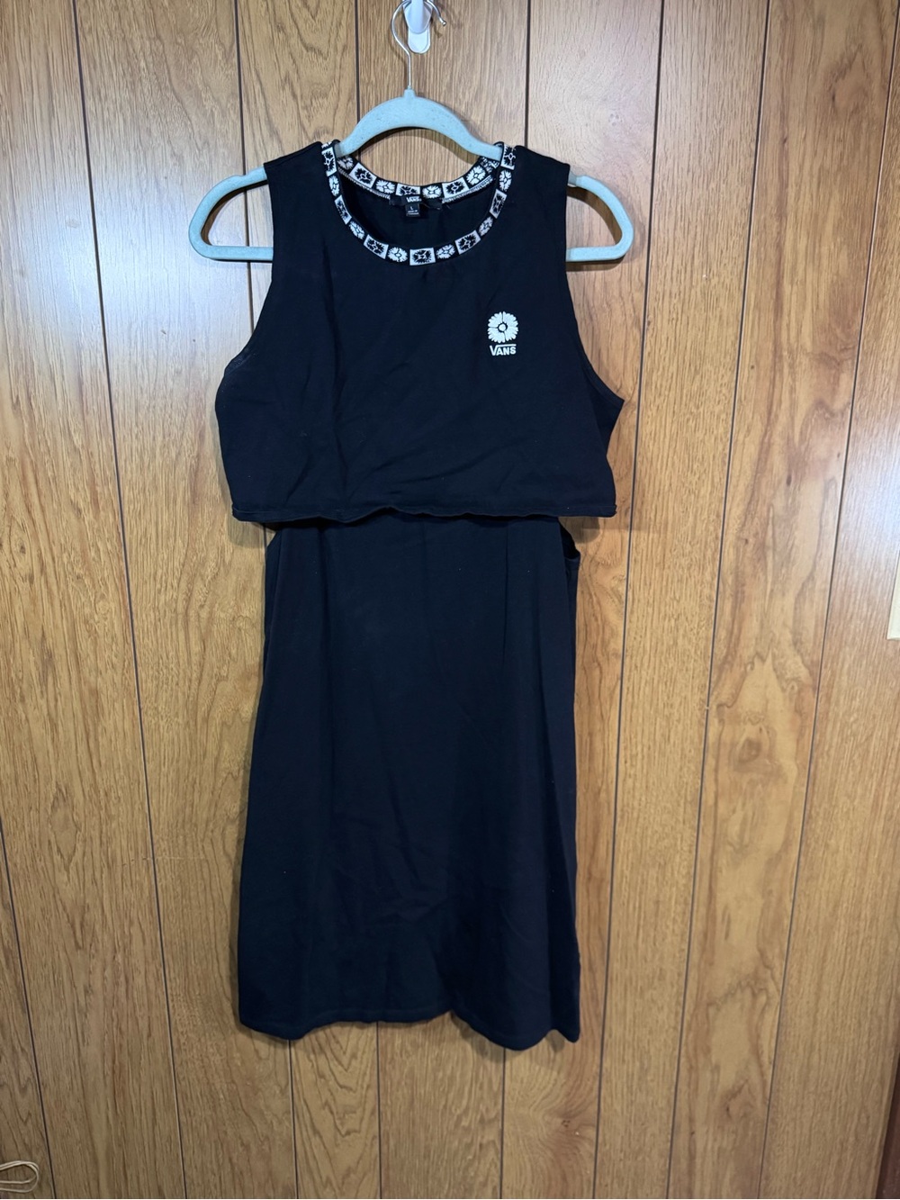 Vans Black Sleeveless Layered Midi‎ Dress with Logo Trim Size Large